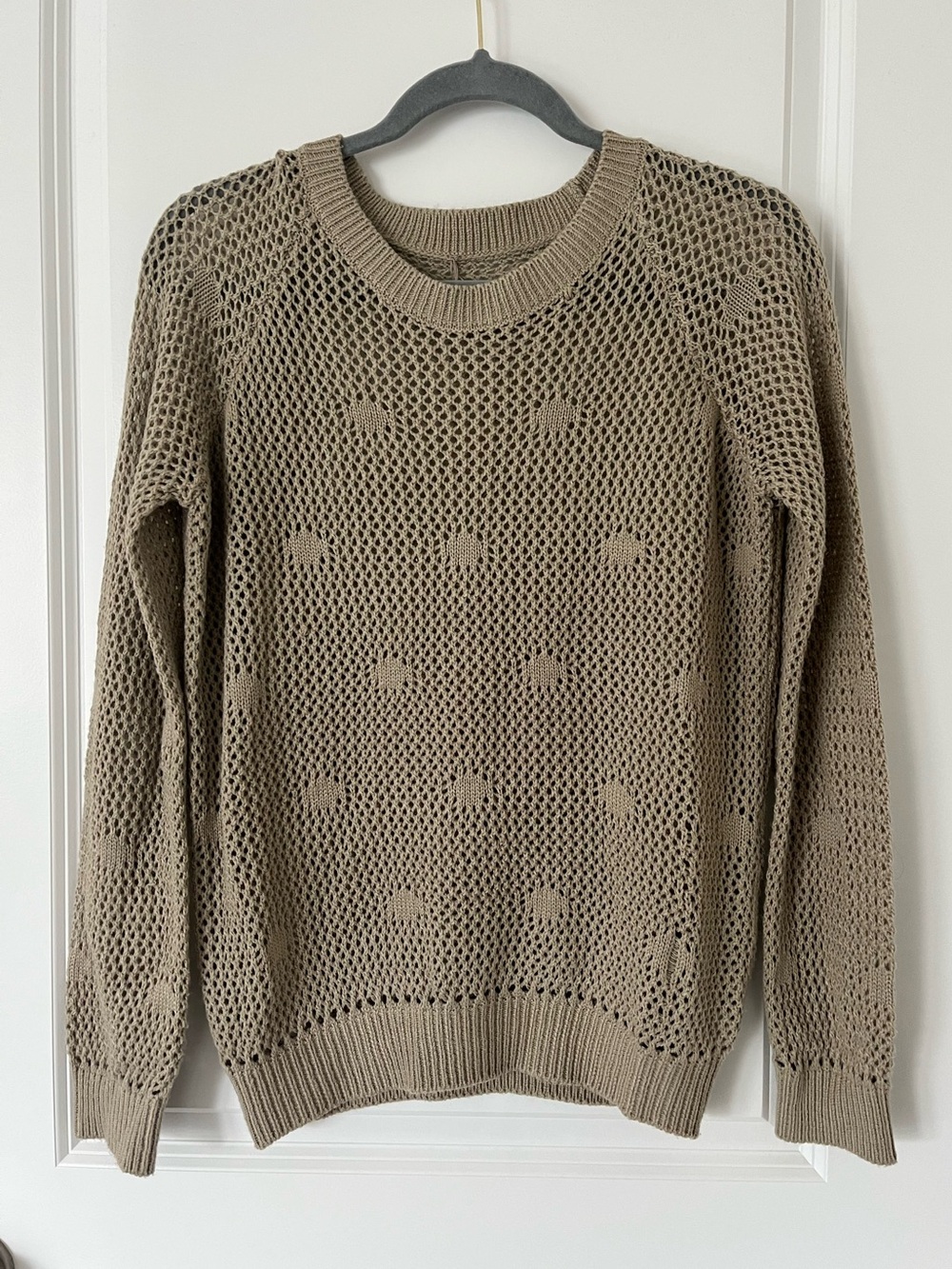 Tan Longsleeve Polkadot Mesh Sweater - size large